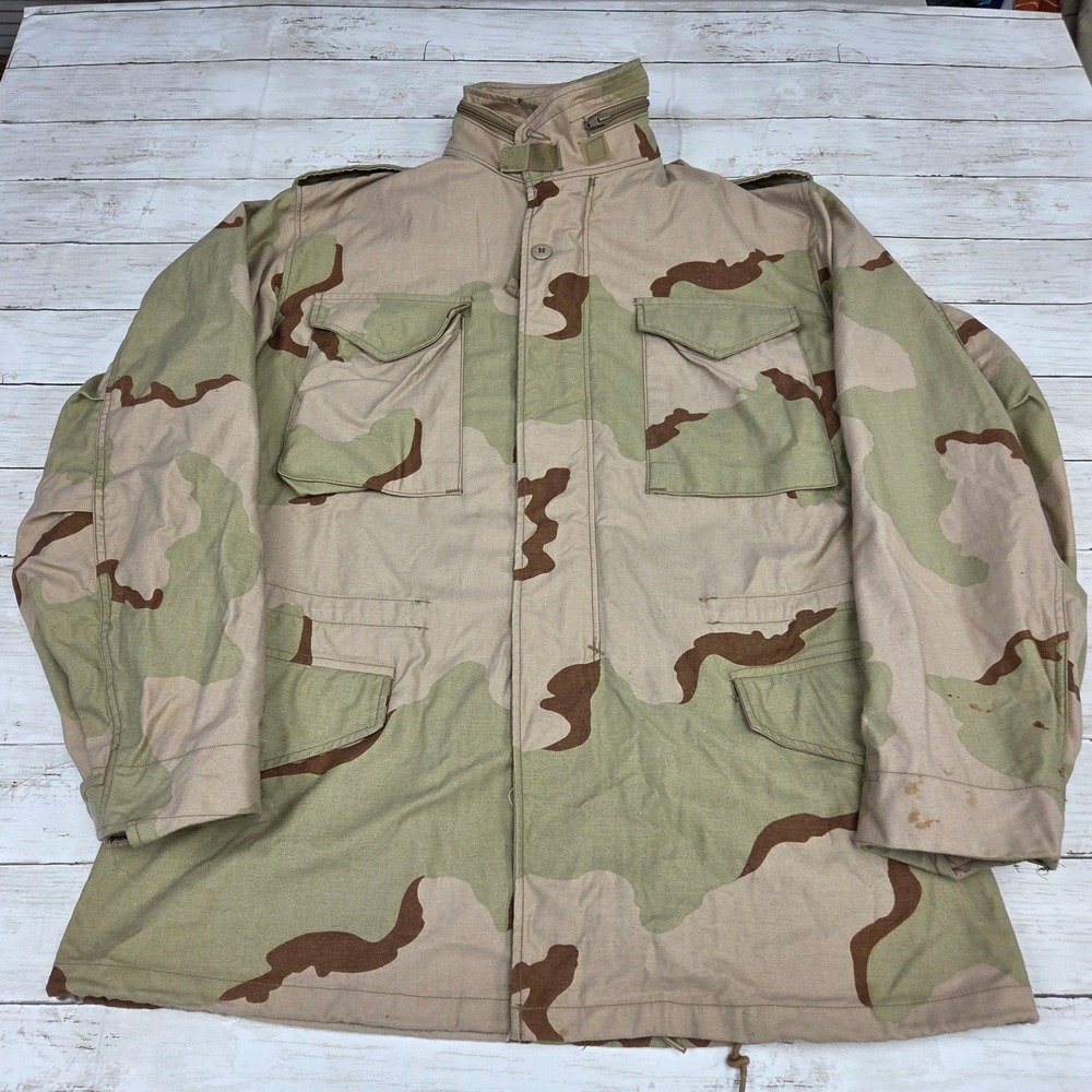 US Military M-65 Field Jacket Mens M Desert‎ Camo 3-Color Vintage Tactical Coat